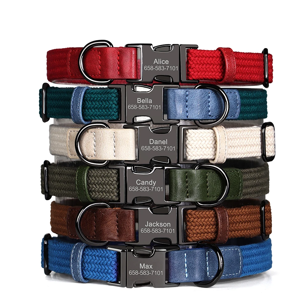 Retro Dog Collar Leash Set Custom Nylon Dog Collars With Walking Lead Rope Adjustable Pet Necklace for Small Large Dogs Durable