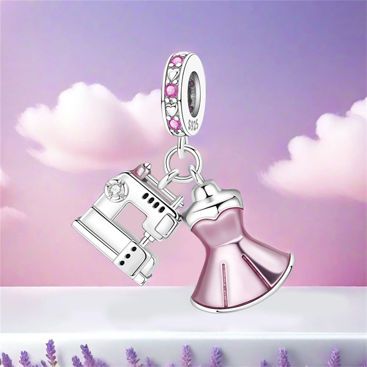 CYMYSS 925 Sterling Silver Sewing Machine Zircon Pendant Fine Birthday Party Jewelry Gift Pink Pendant for Women