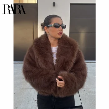 Image 2024 RARA women's winter new style lapel long-sleeved artificial fur effect short coat comfortable temperament versatile