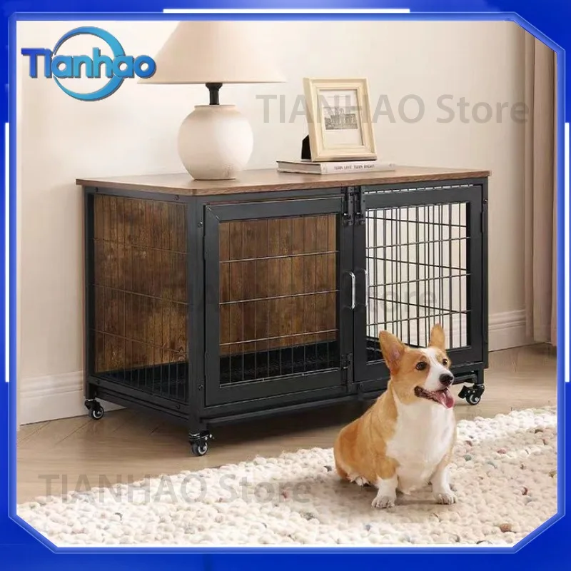 Portable Indoor Dog Crate with Toilet and Wheels for Dogs