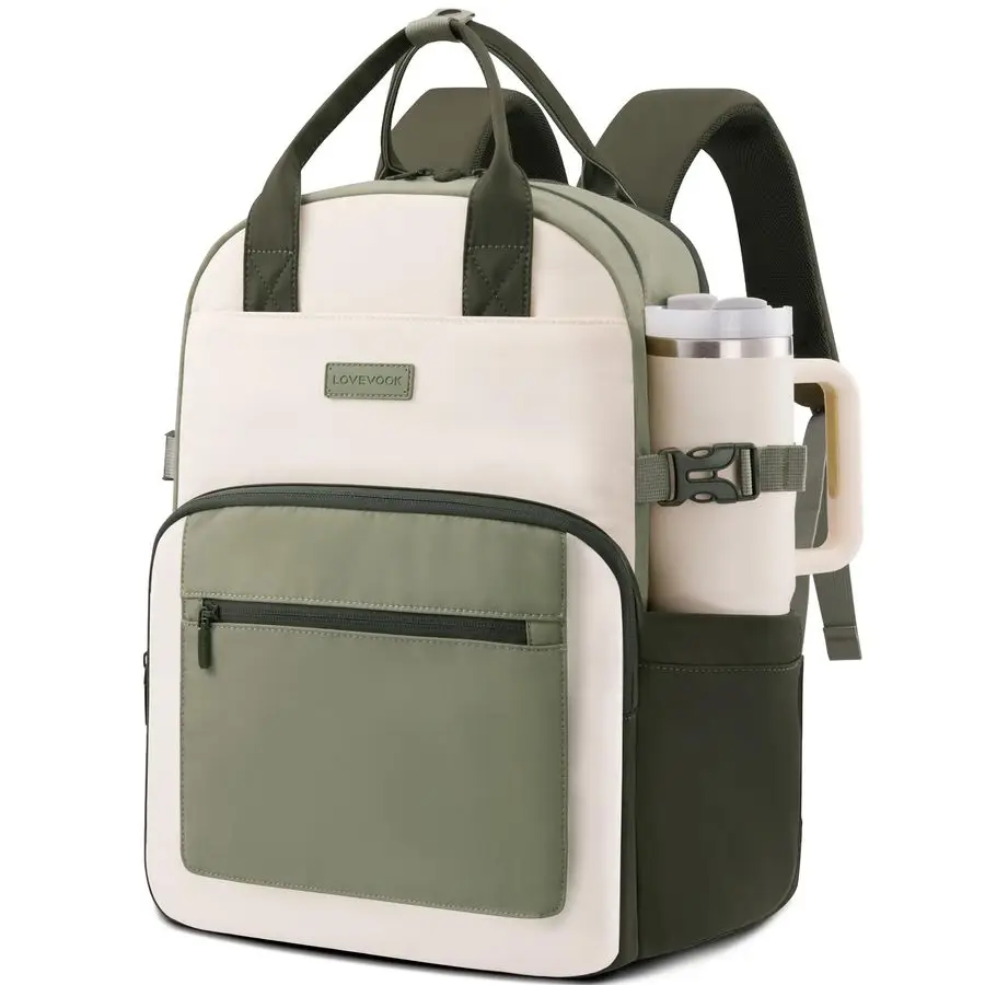 

Laptop Backpack for Women Stylish Work Backpack with Large Cup Holder, Waterproof College Teacher Backpack, Green, 18Inch