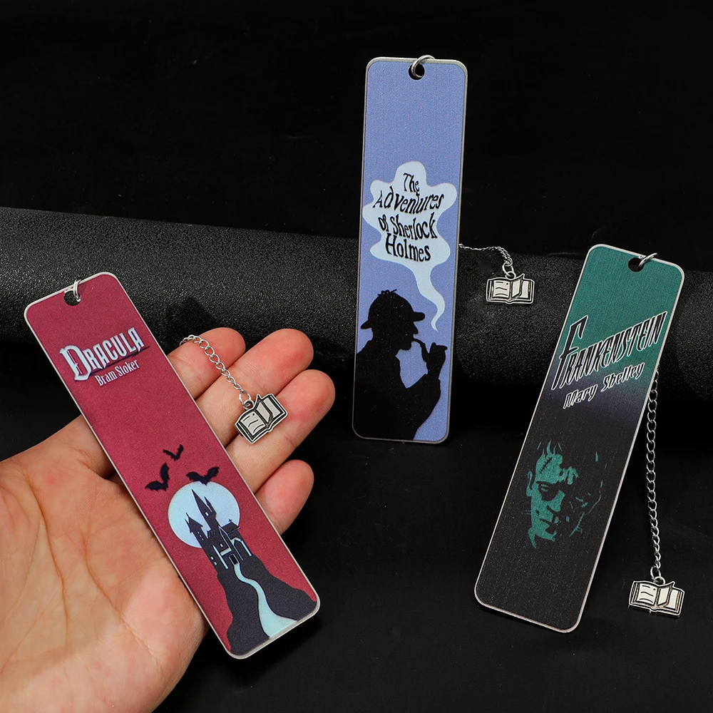 Marcadores de Metal Estilo Vintage con Cadena Colgante - Marcadores con Temática de Sherlock Holmes y Terror, Regalo Ideal para Lectores y Coleccionistas