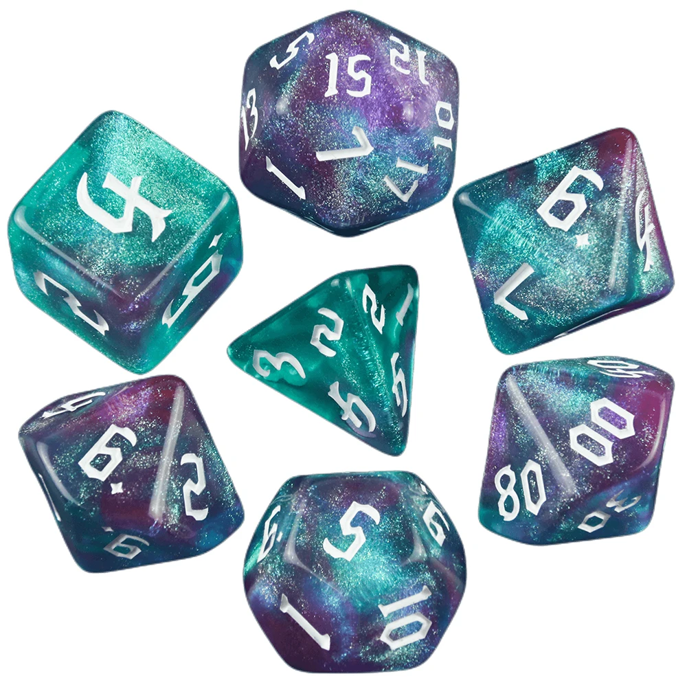 7pcs Iridescent Glitter RPG Polyhedral Dice Set for DND Dungeon and Dragons Table Board Roll Playing Games