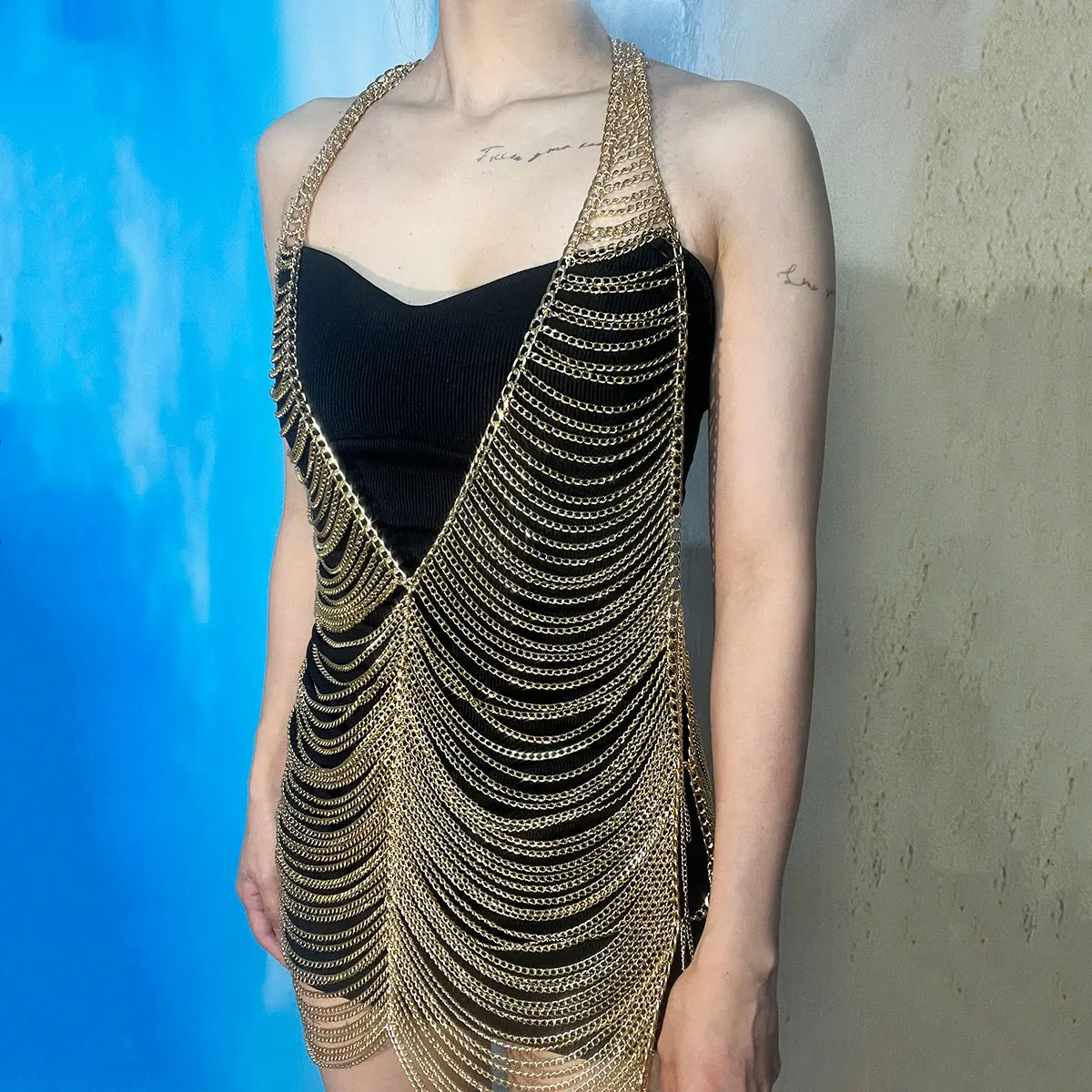 Sexy Fashion Women\'s Body Jewelry Punk Personality Metal Long Harness  Dress Underwear Accessories Party Festival Gift