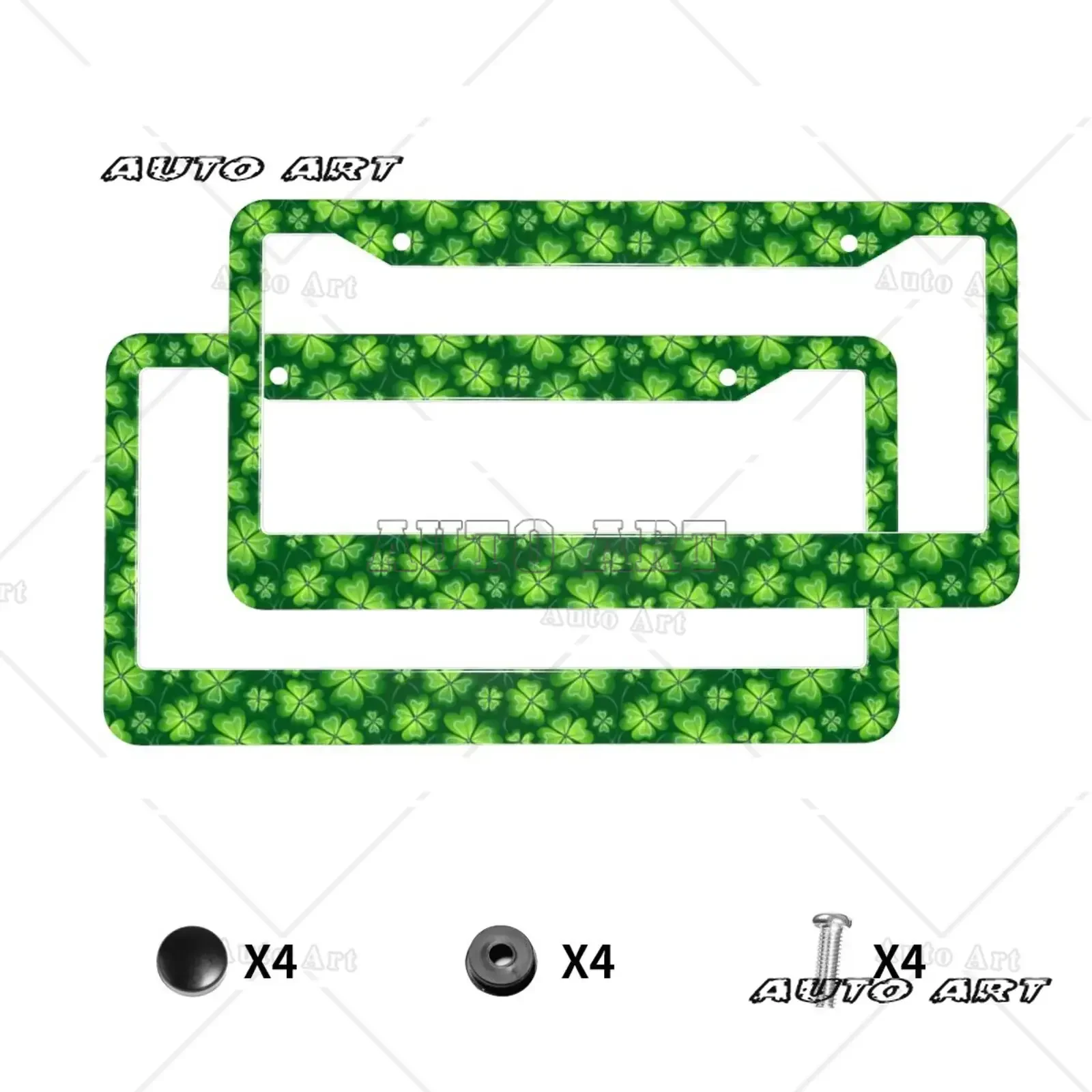 Green Four-leaf Clover Print Aluminum Car License Plate Cover Car Accessories Waterproof License Plate Cover Car