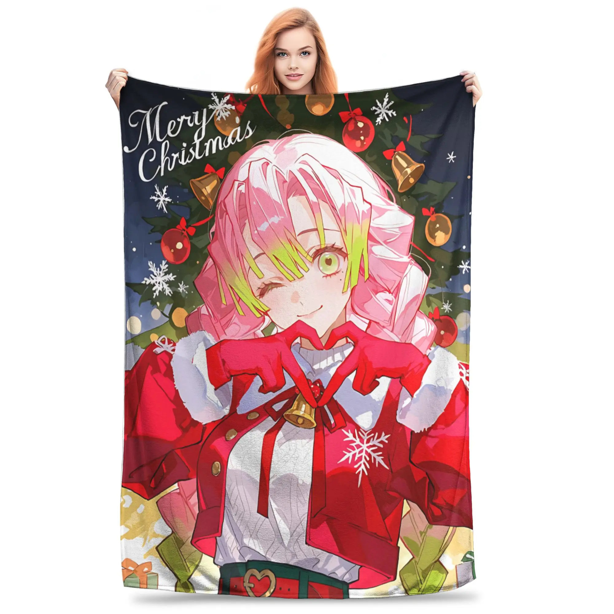 1PC home Cutecore Christmas Demon Slayer  Blanket Super Cosy Plush Home Living Room Sofa halloween