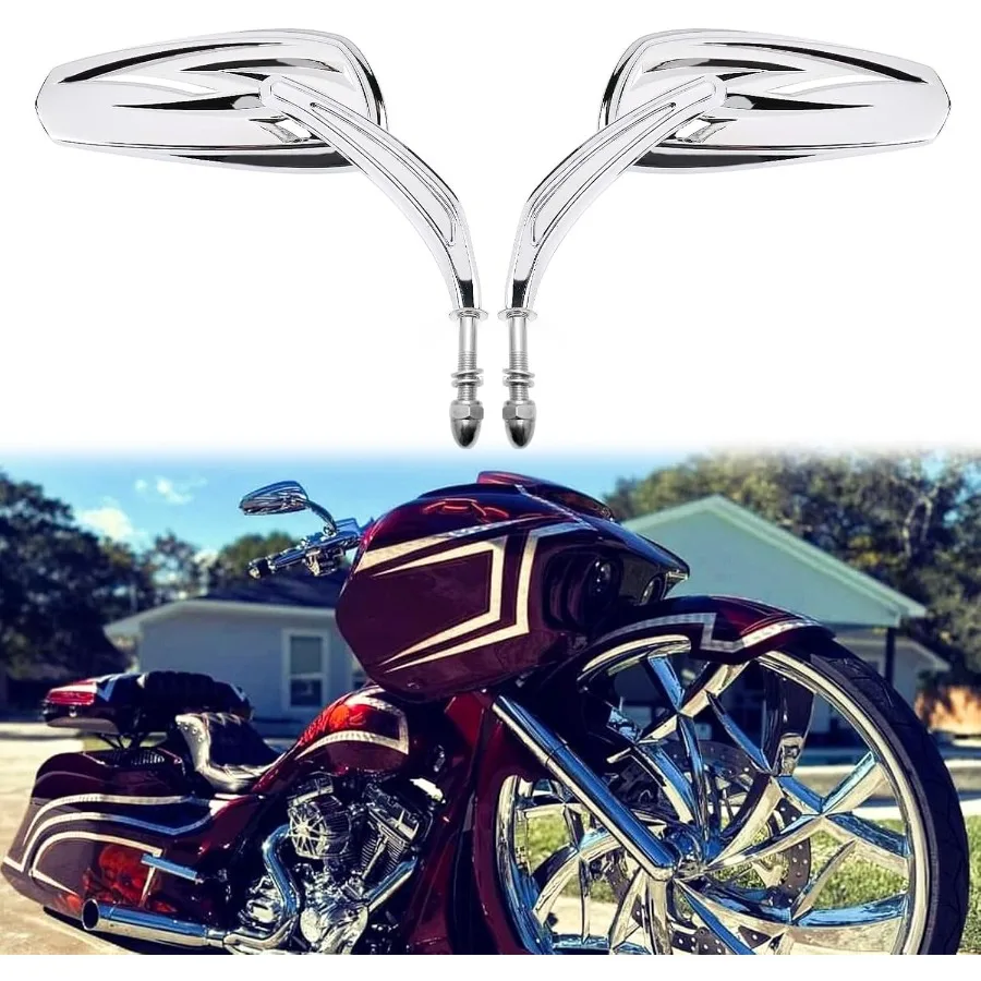 مرآة جانبية للدراجة النارية من الكروم لسيارة Road King Street Electra Glide Road Glide Dyna Softail بديلة لمرآة الرؤية الخلفية متوافقة