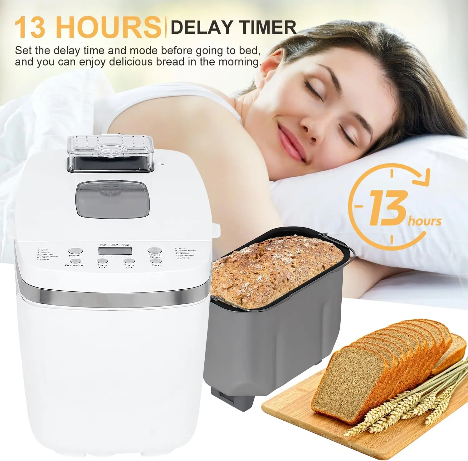 ماكينة خبز رغيف أوتوماتيكية 2.5 رطل 2 رطل مع موزع فواكه وجوز 14 في 1 برنامج صانع الخبز المزدوج المجداف
