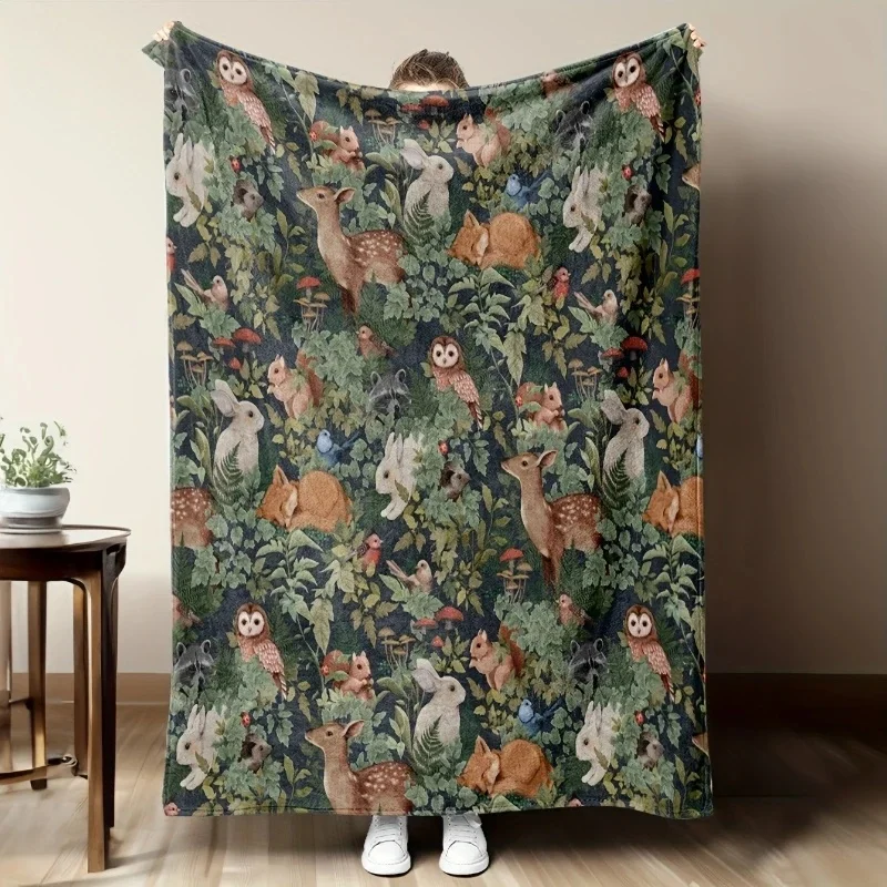 Retro jungle, forest, animals, natural countryside, fashionable decoration, comfortable blankets for autumn and winter