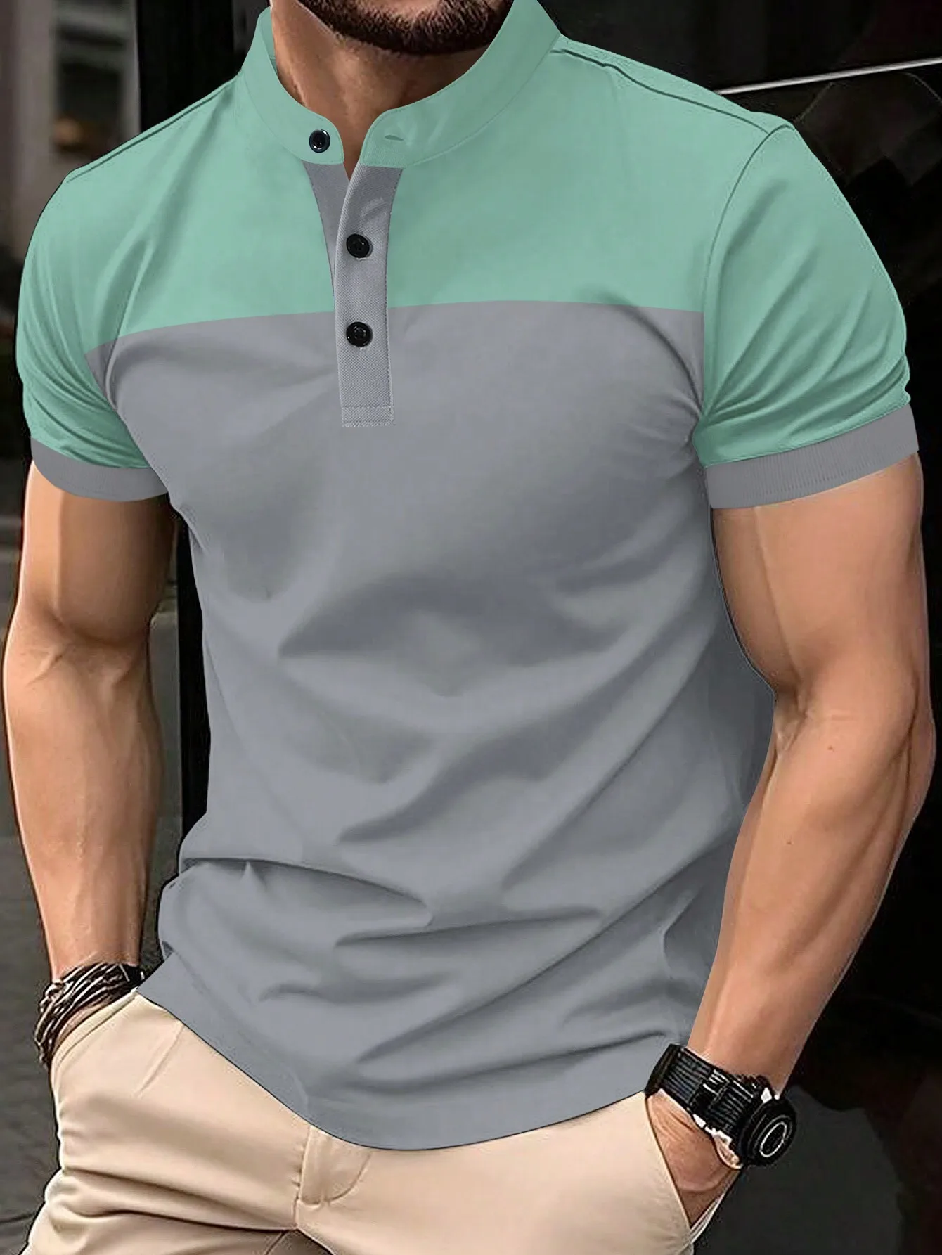 

Men's Color Block Short Sleeve Polo Shirt, Casual Summer Wear