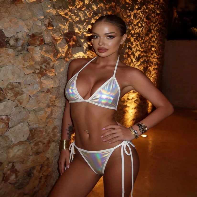 AKYZO European and American Sexy Backless Bikini Hot Girl Strappy Swimsuit Set High-Quality Women's Bikini