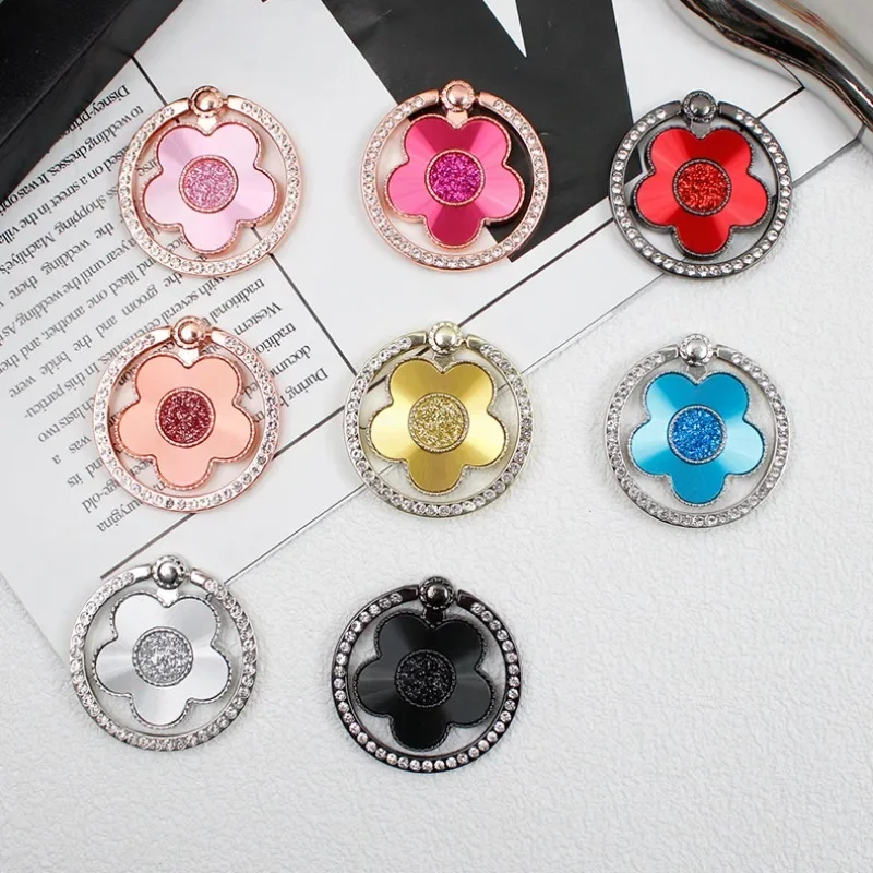 

Блестящая пряжка для кольца на палец с цветком сливы, держатель для мобильного телефона, складное кольцо на палец, универсальные аксессуары, подставка, настольный кронштейн