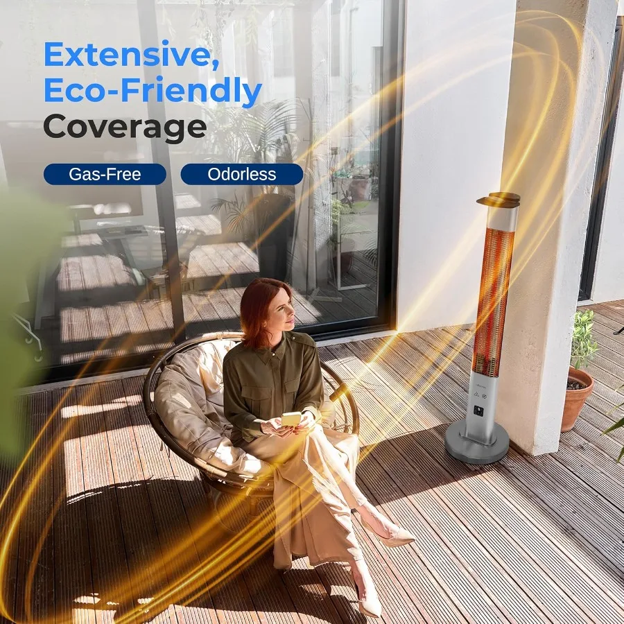 Pemanas Teras Listrik Luar Ruangan - Pemanas Inframerah Efisiensi Tinggi 1500W dengan Remote Control dan Reflektor Aluminium W