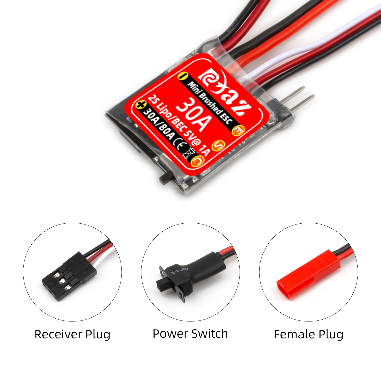 Rcxaz miniatura esc 30a mini escova esc 2s 4 ~ 8v para diy mini 1/16 1/18 1/24 rc carro barco tanque de combustível com freio