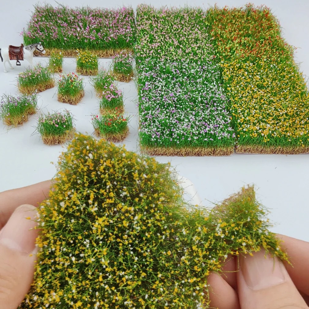 12-16MM DIY Miniature Colorful Flower Cluster Hand Tear Static Grass Tufts For Railroad Train Sand Military Layout Base Diorama