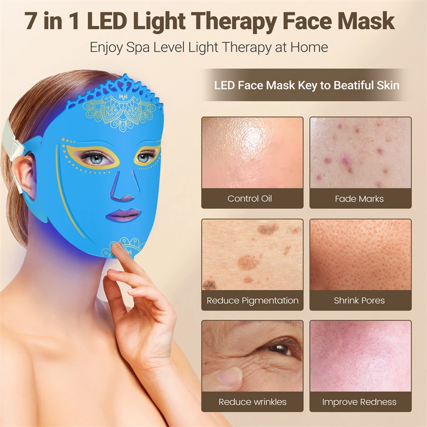 Red Blue Green Light Therapy for Face Mask LED Light Therapy Flexible LED Face Mask Light Therapy Firm Sagging Skin Treat Acne