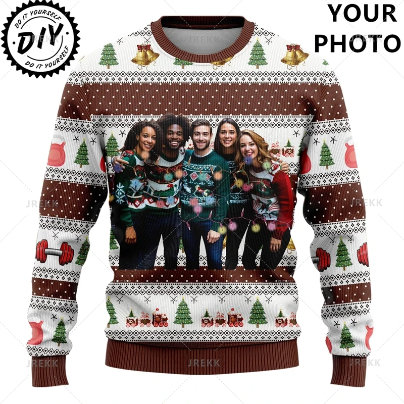 Photos Ugly Christmas Sweaters - Custom Picture Mens Sweater Xmas Holiday Crew Neck Sweatshirt Merry Christmas Sweatshirts Tops