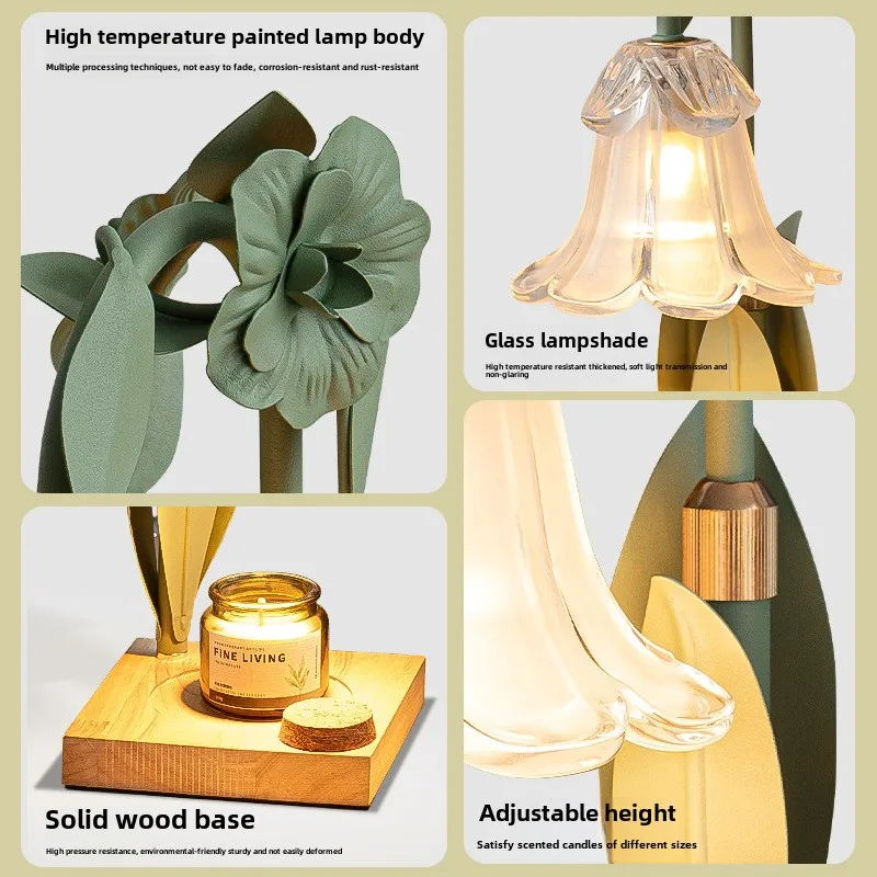 Rural Style Bedroom Bedside Table Lamp with Adjustable Brightness, Bell Orchid Flameless Aromatherapy and Wax Melting Lamp