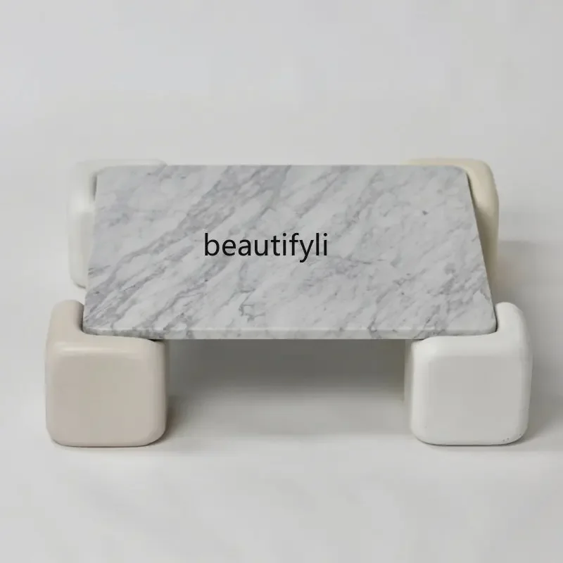 

zzqNordic Creative Art Marble Tea Table Model Room Villa Living Room Square Tea Table Simple Conference Table