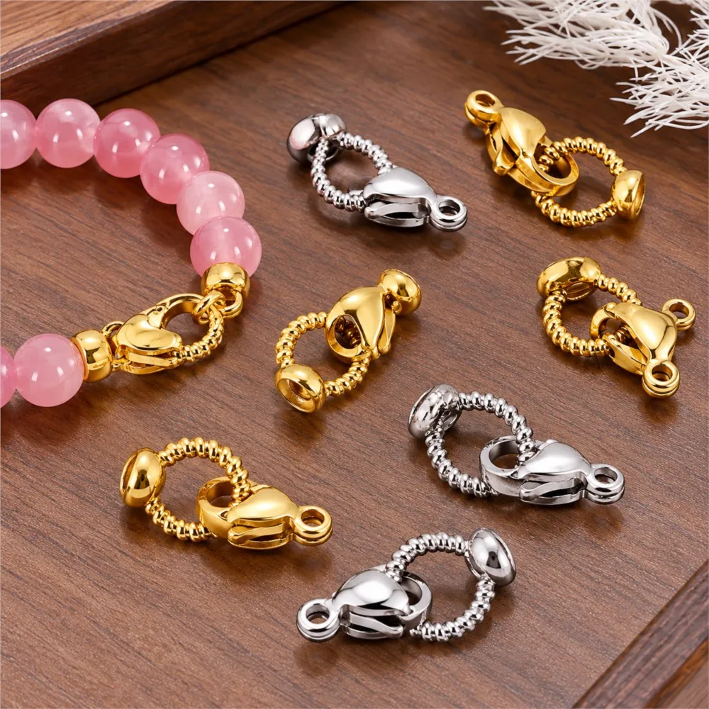 5/10pcs Stainless Steel End Caps Rings And Lobster Clasps Connector For DIY Bracelets Necklaces Jewelry Making Supplies Crafts