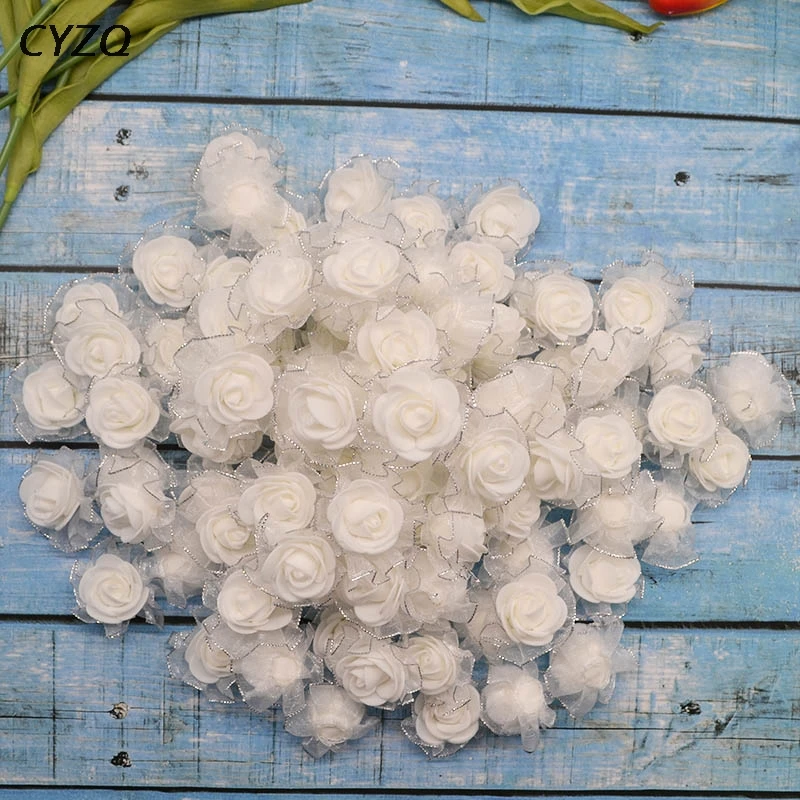 50Pcs/lot 4cm PE Foam Silk Rose Artificial Flower Heads for Wedding Home Decoration DIY Florasl Wreath Fake Rose Flower Supplies