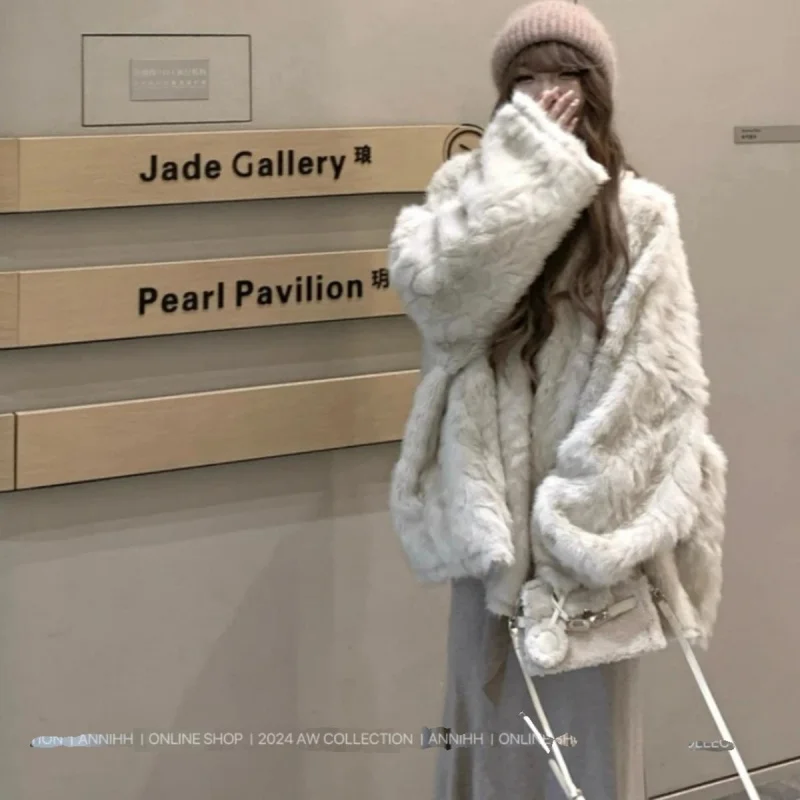 

New Fur Winter Lazy Loose Style No Button Design Fur Coat Imitation Mink Fur Oversized Fur Coat