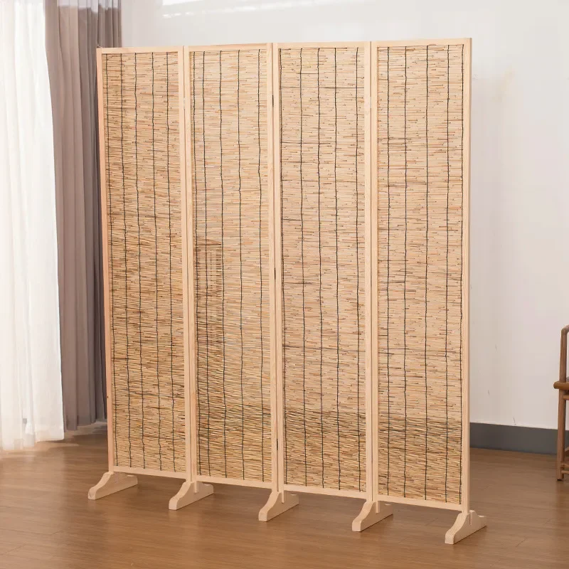 New Chinese Reed Screen Partition Wall Folding Mobile Retro Style for Living Room Hotel Restaurant Entrance Home Decor