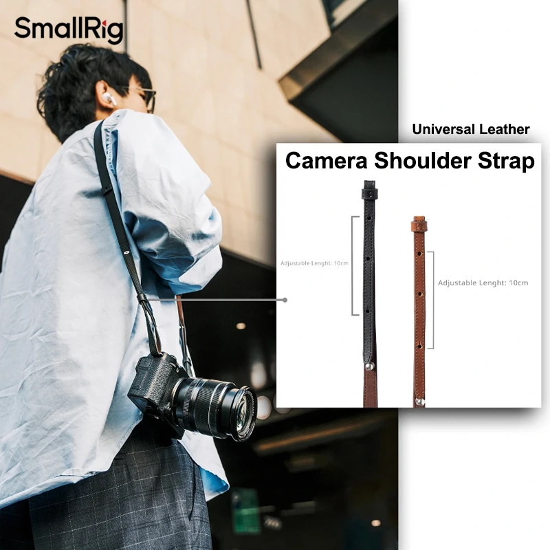 حزام كتف جلدي للكاميرا من الجلد العالمي من SmallRig يحمل 10 كجم، الطول قابل للتعديل من 100 إلى 110 سم - 5209/5208