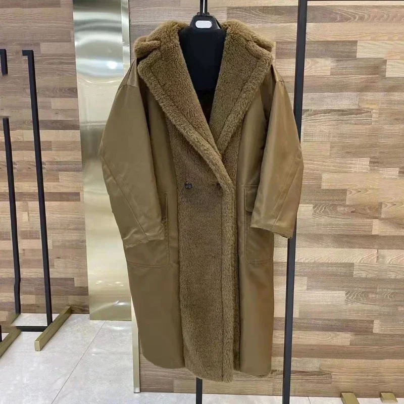 Abrigo de mujer de alta calidad invierno nueva moda 26% chaqueta de lana de oveja auténtica 62% Alpaca 12% ropa larga de seda 1951 patrón grueso cálido