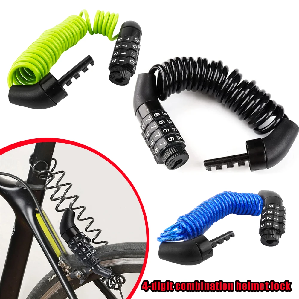 4 Digit Password Helmet Lock Anti Theft Flexible Steel Cable Durable Portable Waterproof Rustproof Motorcycle Scooter Security