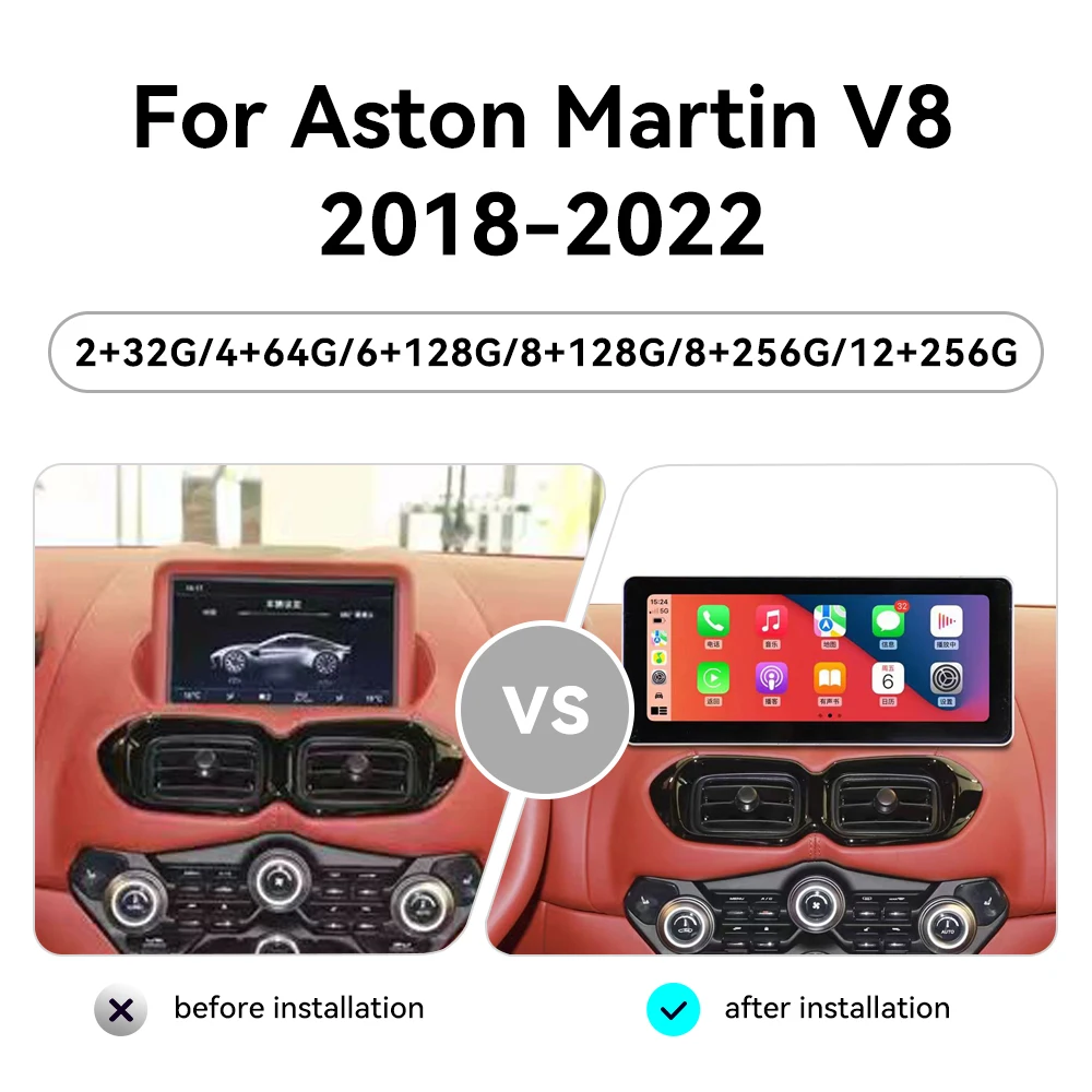 

12.3 Inch Android 14 For Aston Martin V8 2018-2022 Car Radio GPS Navigation Auto Wireless Carplay Head Unit Multimedia Player
