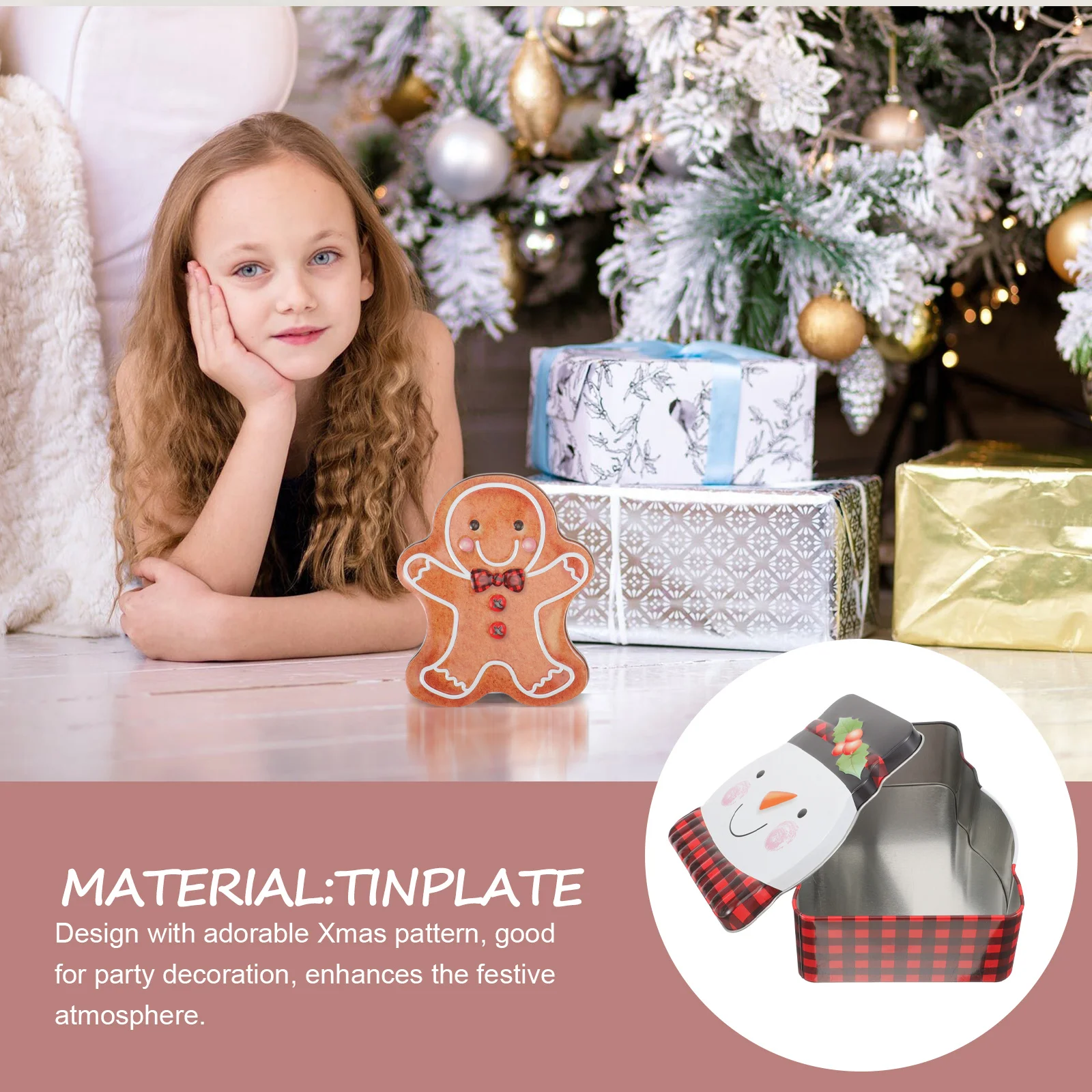 

4Pcs Christmas Gift Box Tinplate Candy Storage Container with Festive Cartoon Design for Holiday Party Wedding Decoration