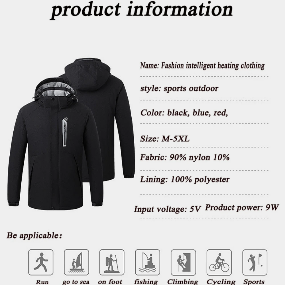 NEW Heated Men\'s Jacket Winter Fashion Parka For Men Warm Coats USB 8 Area Heating Jacket Windbreaker Outdoor Sports Vests HOT