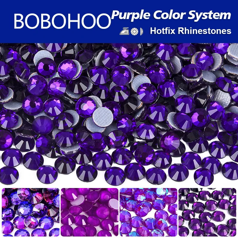 Bobohoo Violett SS6-SS30 Top Qualität Strass Hot Fix Strass Glitzer Glas Eisen auf Strass Kristall für Nail Art Dekoration