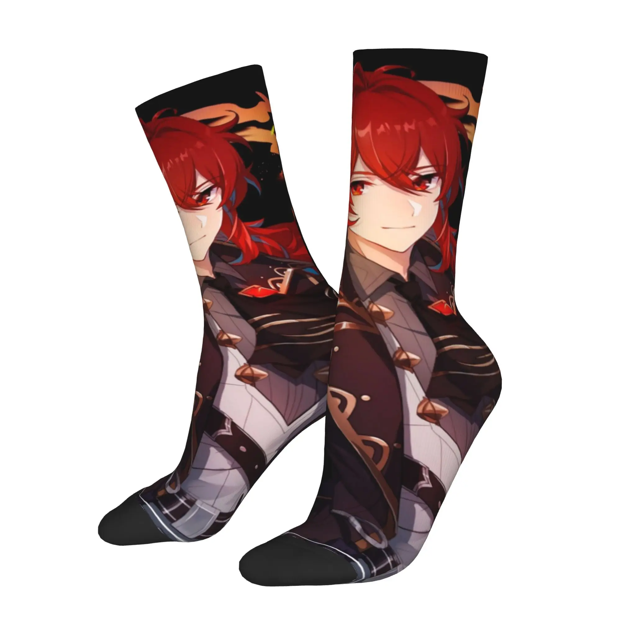 Anime G-Genshin L-Impact Mens Crew Socks Unisex Fashion 3D Printing Manga Kawaii  Dress Socks