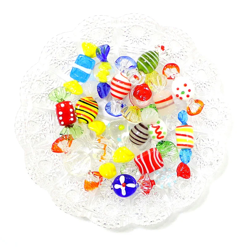 6pcs Cute Murano Glass Sweets Ornaments Colorful Handmade Mini Mixed Christmas Candy For Home Table Decor Festival Party Favors