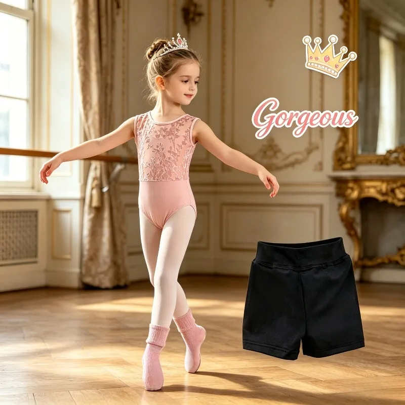 Jacquard Sleeveless Ballet Leotard with Shorts Socks Training Outfit Soft Stretchy Fabric Practice Stage Show Dance Costume Set