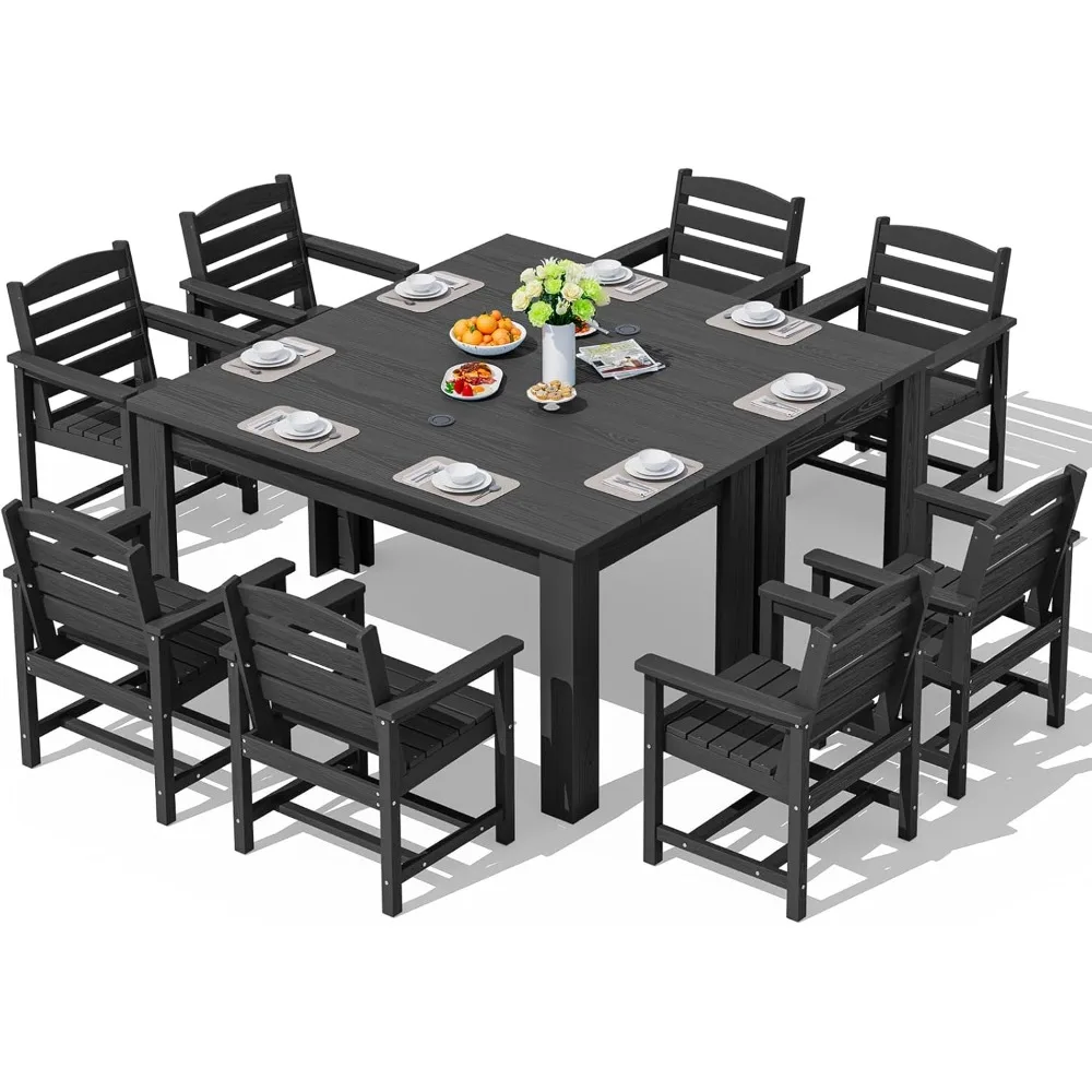 

Обеденные наборы для патио на 8 человек, обеденные наборы для улицы на 8 человек с двумя прямоугольными столами и 8 стульями с вырезами для зонтиками,