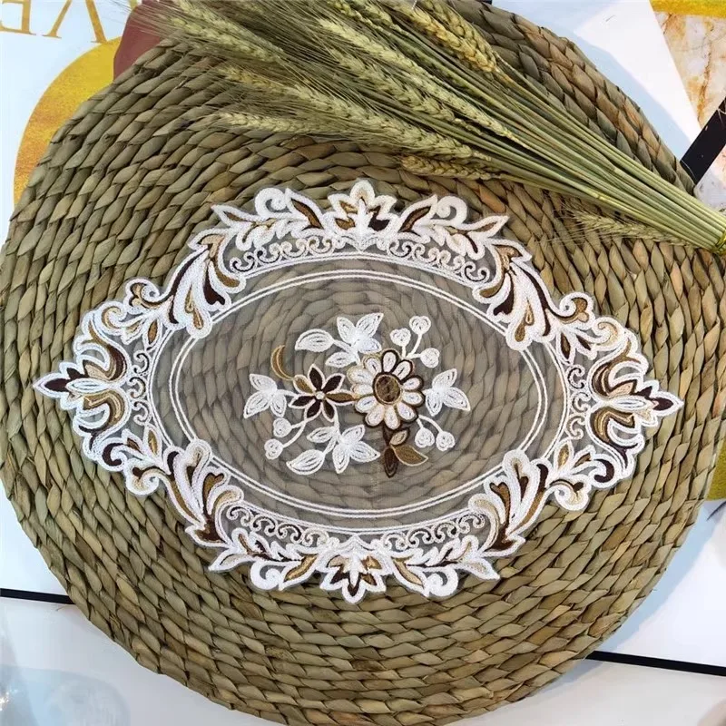 HOT oval mesh flower embroidery table place mat cloth Wedding Christmas dining placemat kitchen Table decoration and accessories