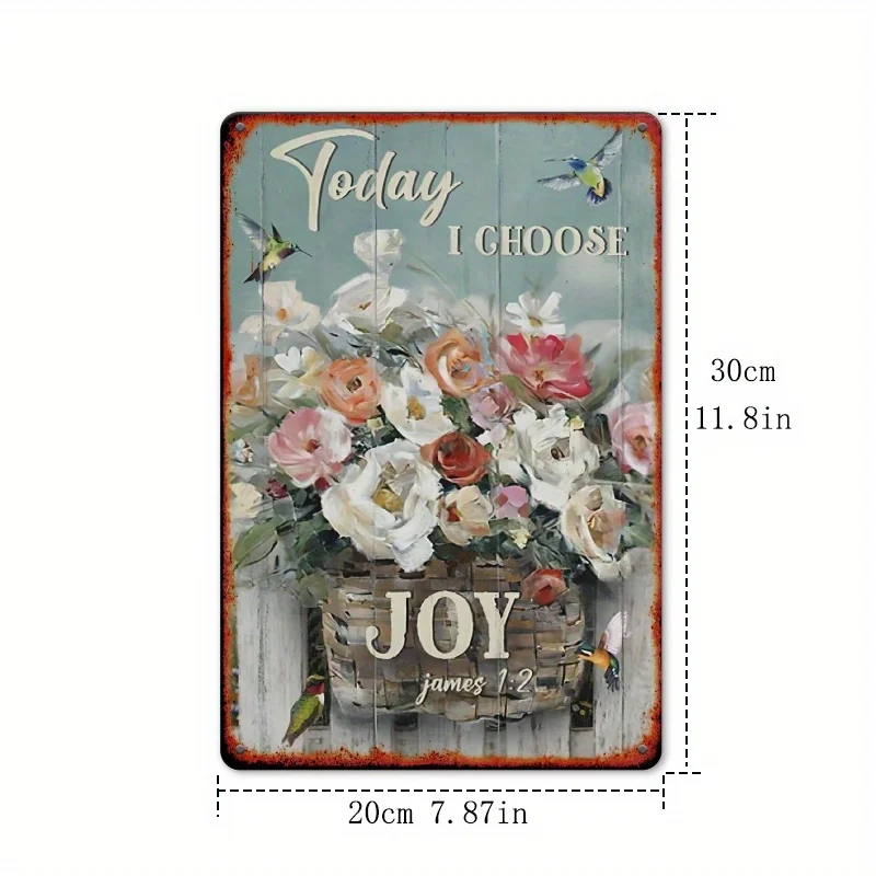 Rustic Tinplate Painting - Vintage Hummingbird & Floral Design with 