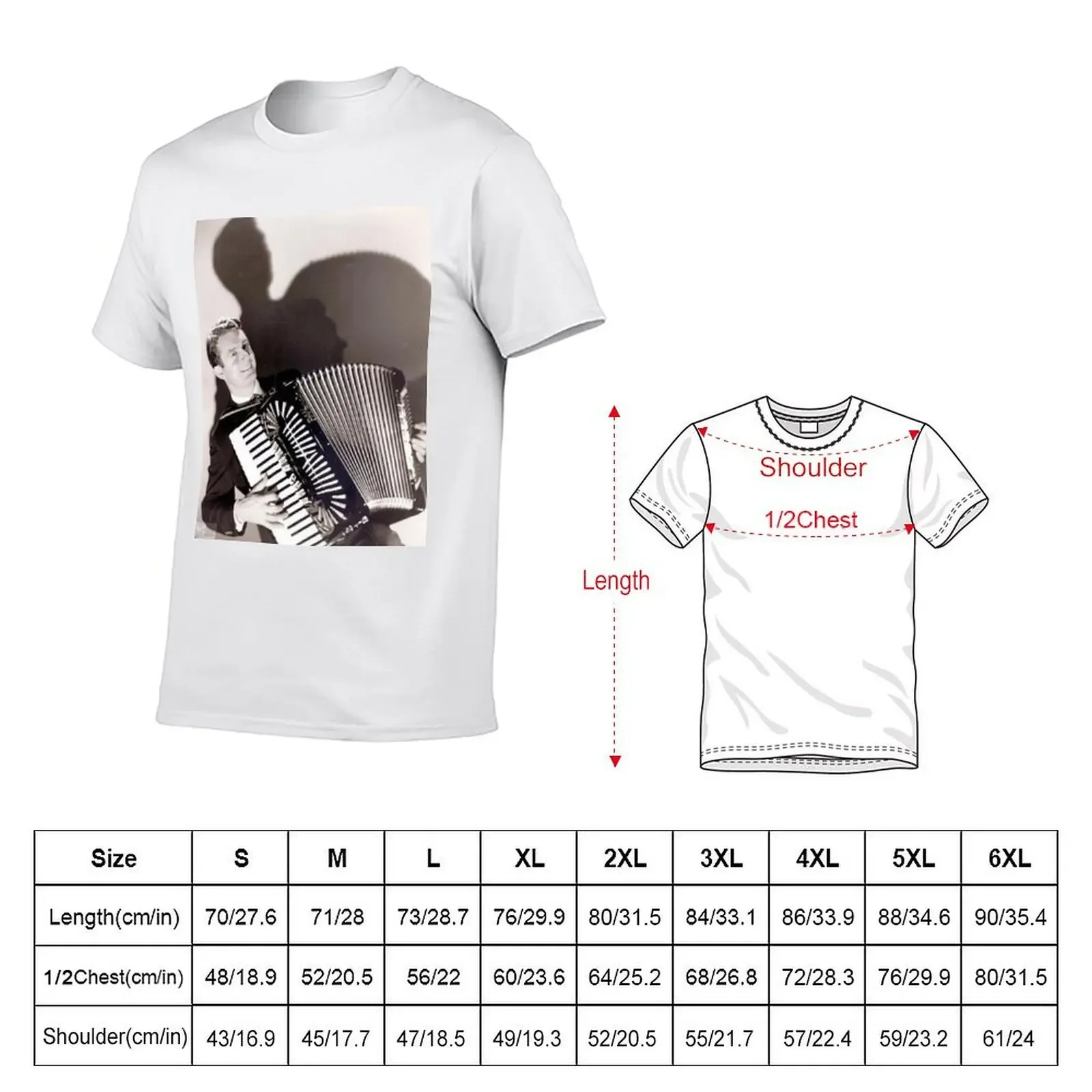 Myron Floren with accordion B&W photo T-Shirt boys whites summer top mens plain t shirts