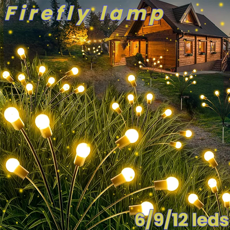 6/9/12 LED Solar Powered Garden Lights Firefly Lights Outdoor Waterproof Vibrant Swaying Lights for Patio Pathway Decoration
