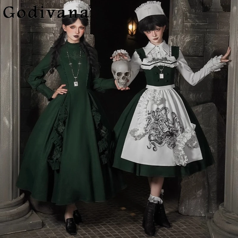 

Original Design French Elegant Retro Court Style Long Dress Set Halloween Cos Gothic Lolita Dress Women Slim Fit Long Dress JSK