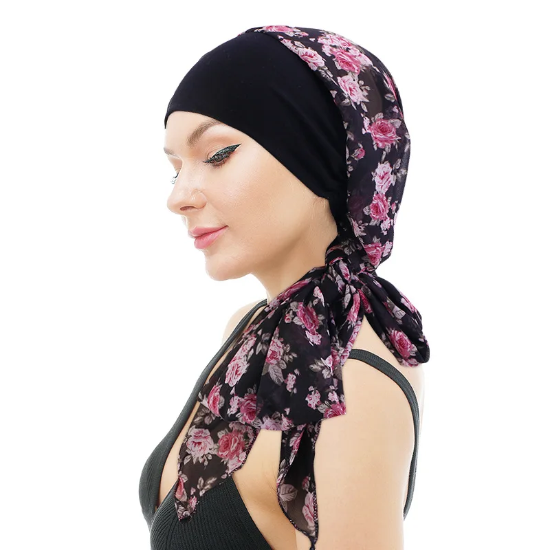 

Women Bandana Muslim Headwear Turbans Long Ribbon Head Scarf Head Wraps Cancer Chemo Hats Pre-Tied Hair Accessories for Women