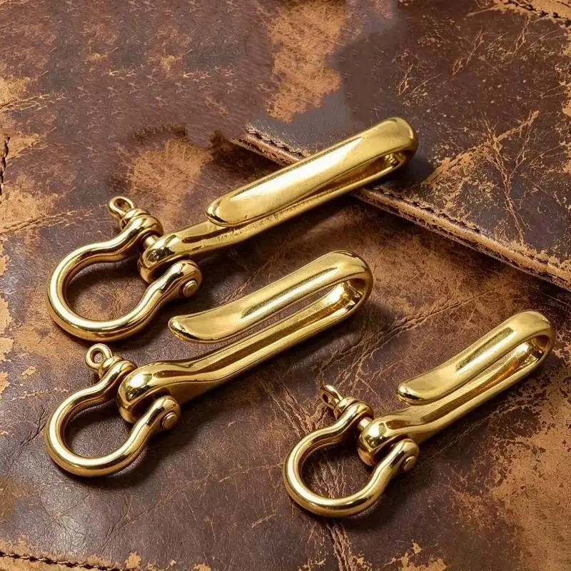 Robuster Messing-Gürtelhaken Schlüsselanhänger Vintage Matt-Finish Schlüsselring-Clip für Geldbörse, Kette, Wandern, Reisen – Detail 1