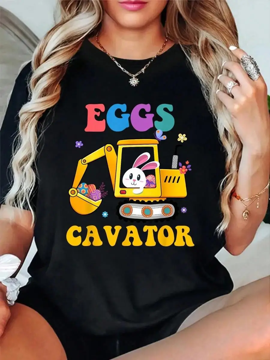 100_ Cotton EggsCavator Easter Day Excavator Hunting Egg Bunny T-Shirt Men s Women s Soft Breathable Tee Classic Fashion Summer Tops Printing Sho