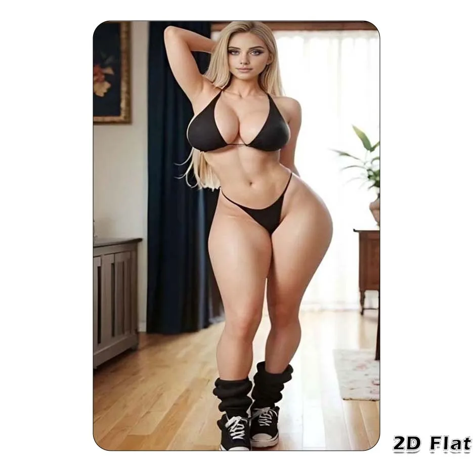 Vintage 2D Metal Tin Sign - Elegant Blonde in Black Bikini & Sneakers Wall Art, Perfect Gift for Room, Home, Bar, Garage