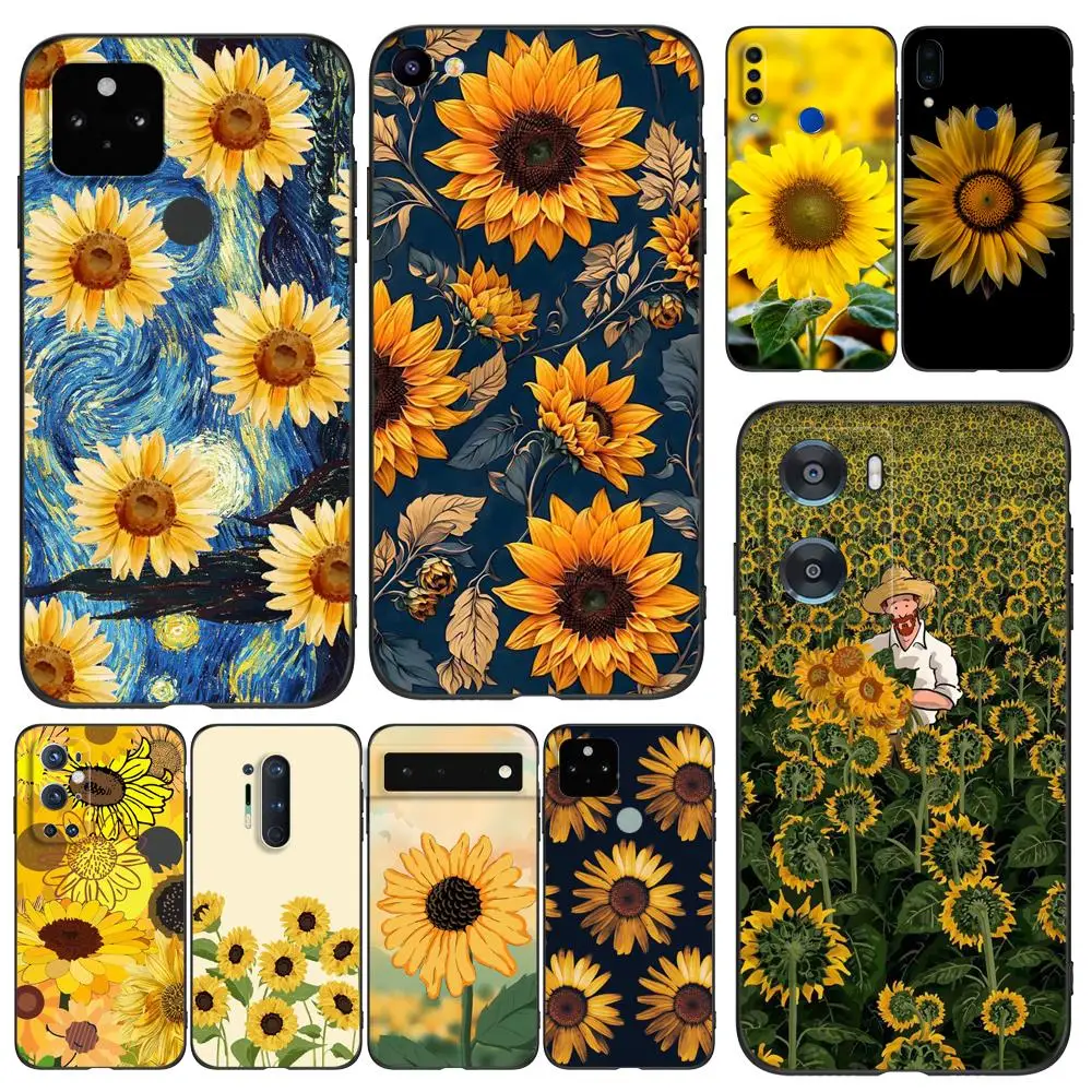 Black Tpu Case For TCL phone 30 plus 303 30XE 30V 30SE E 306 305 40R 40SE 405 406 408 Summer Sunflower