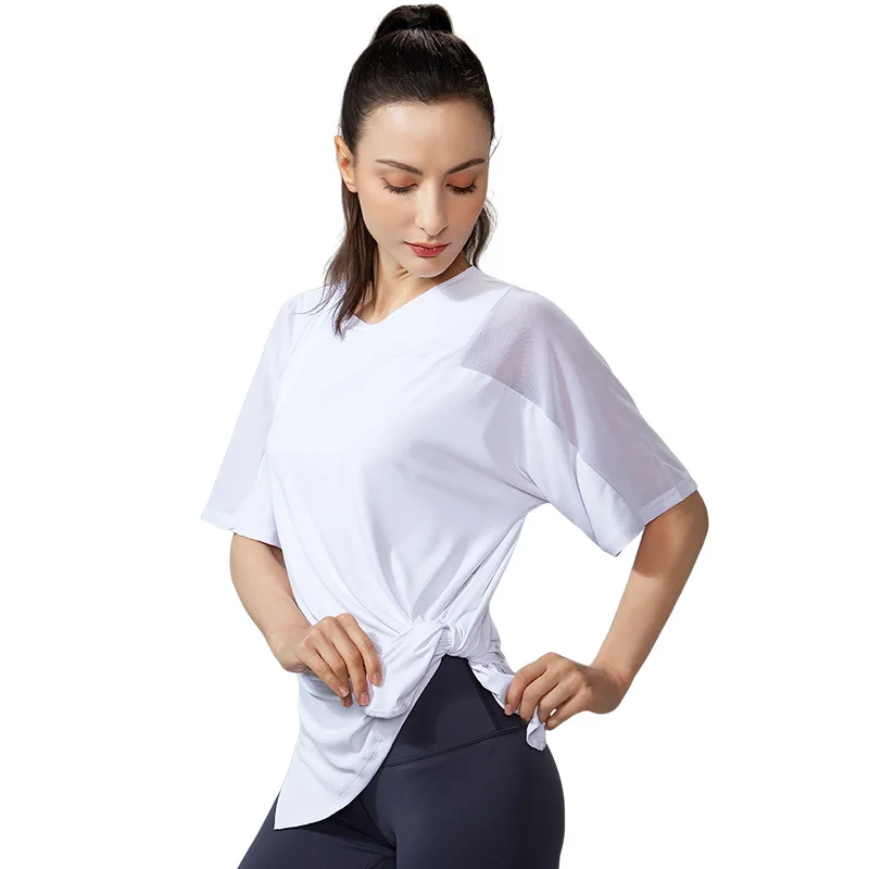 Ropa de Yoga para mujer, Camiseta holgada de manga corta con cuello redondo, secado rápido, malla transpirable, cómoda, Fitness, trotar, verano, 2024