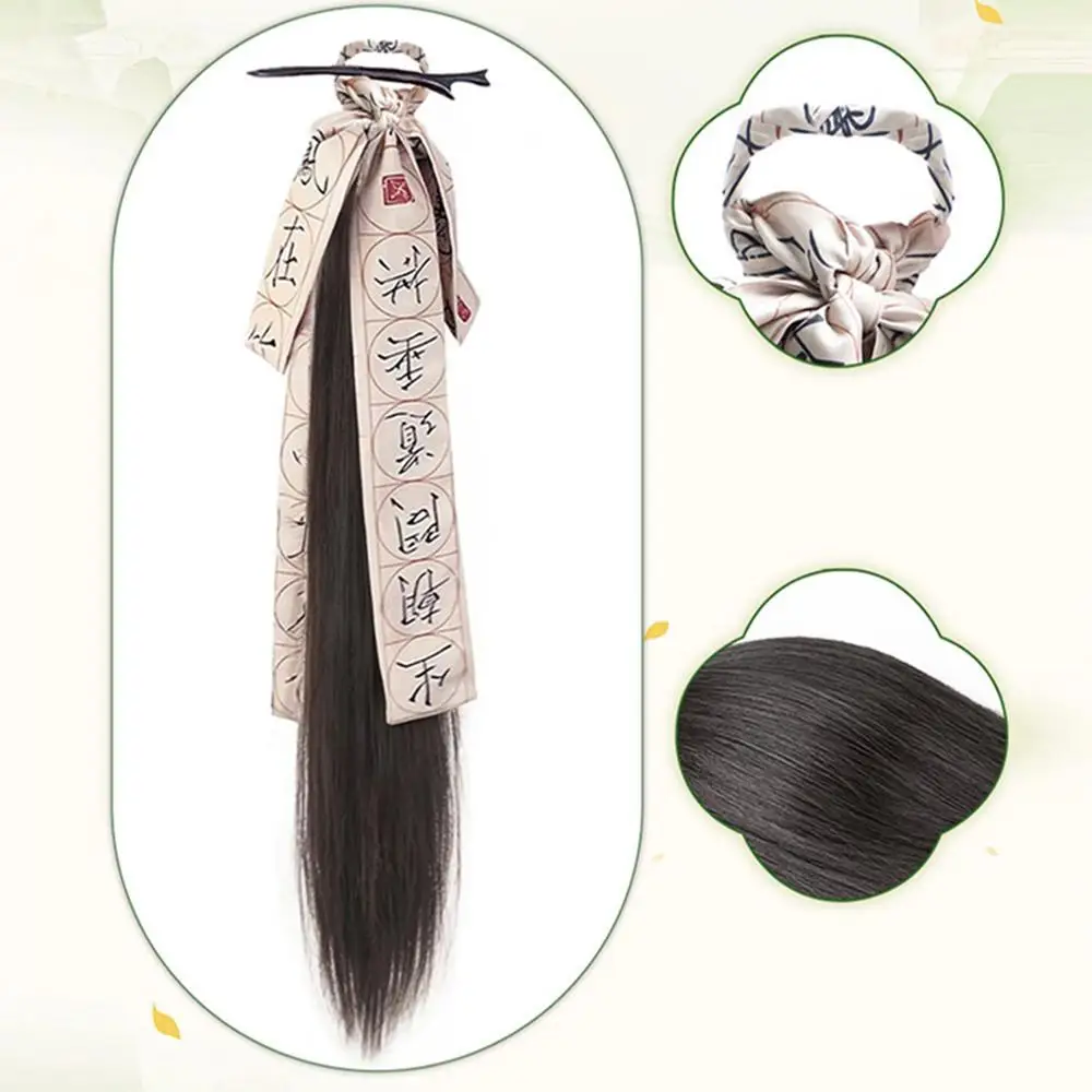 Chinese Style Hairpin Ribbon Ponytail Wig Women Simulated Ancient Hanfu Hair Extension